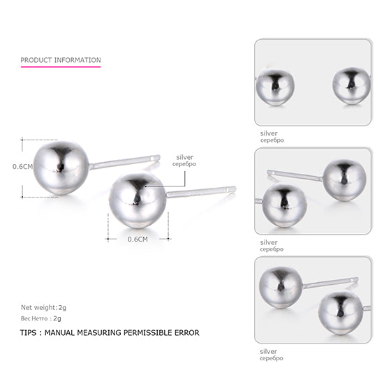 Authentic 925 Sterling Silver Stud Earrings Geometric Shape Simple for Women Cute Style Fine Jewelry