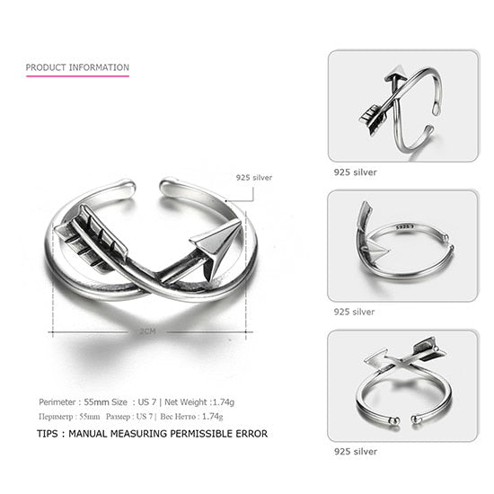 Authentic 925 Sterling Silver Women's Rings Hot Fashion Classical Arrow Wrap Rings Design Silver 925 jewelry