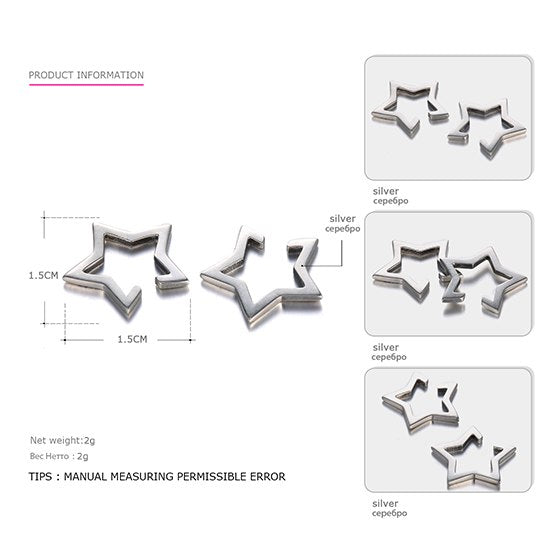 Brand Cute Pentagram Star Clip Earrings for Women 925 Sterling Silver Statement Classic Simple Earrings Fine Jewelry