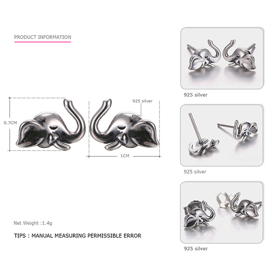 Charms Cute Elephant Animal Stud Earrings 925 sterling silver Wedding Jewelry Romantic Mother's Gift For Women