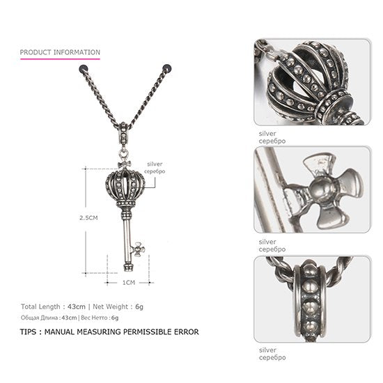 Classic Noble Authentic 925 Sterling Silver Key Pendant Necklaces for Women Chokers Gifts Fine Jewelry