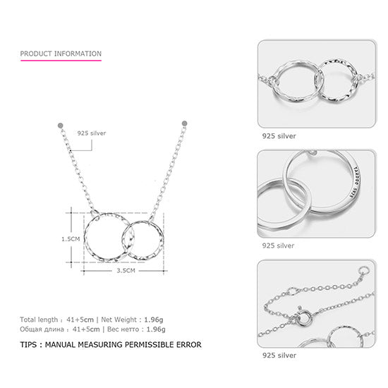 Crossed Double Circle Necklace 925 Silver Simple Double Circle Gold Necklace Women Fine Jewelry Hoop Pendant Necklace