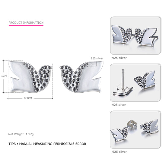 Cute Animal Stud Earrings 925 Sterling Silver for Women Flying Pigeons Shape Stud Earrings Brand Fine Jewelry