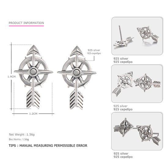 Earrings for Women 925 Sterling Silver Arrows&Wheel Design Punk Style Earrings Jewelry Pendientes Oorbellen Orecchini