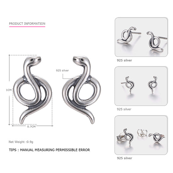 Fabulos Genuine 925 Sterling Silver Stud Earring for Women The Shape Snake Individuality Stud Earrings Brand Fine Jewelry