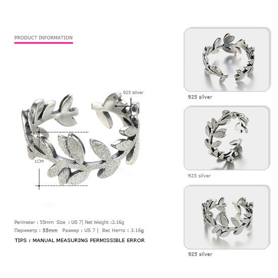 Genuine 925 Sterling Silver Leaf Finger Ring Dazzling Daisy Meadow Plant Ring For Women Wedding Silver 925 Jewelry