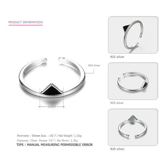 Genuine 925 Sterling Silver Womens Rings Triangle Shape Punk&Classic Style Engagement Costume Jewelry