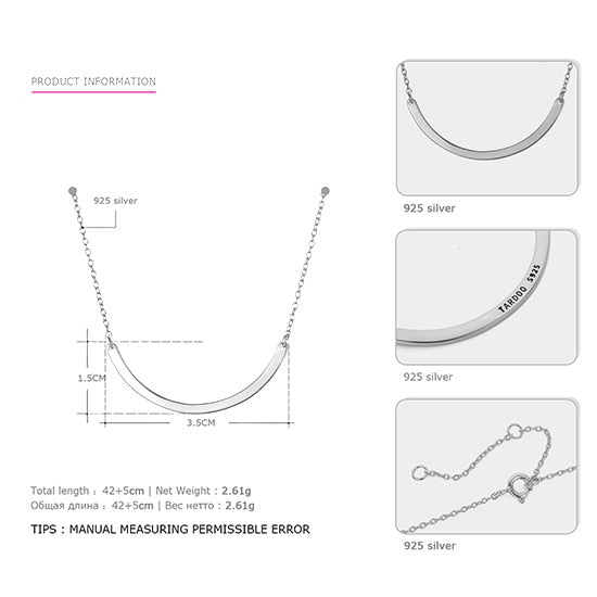 Gold Arc-shaped Pendant Necklace 925 Silver Simple Classic Silver Pendant Necklace Women Fine Jewelry Geometry Necklace