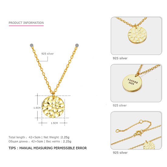 Gold Chain Round Pendant Necklace 925 Silver Simple Round Necklace For Women Long Link Chain Gold Necklace Fine Jewelry