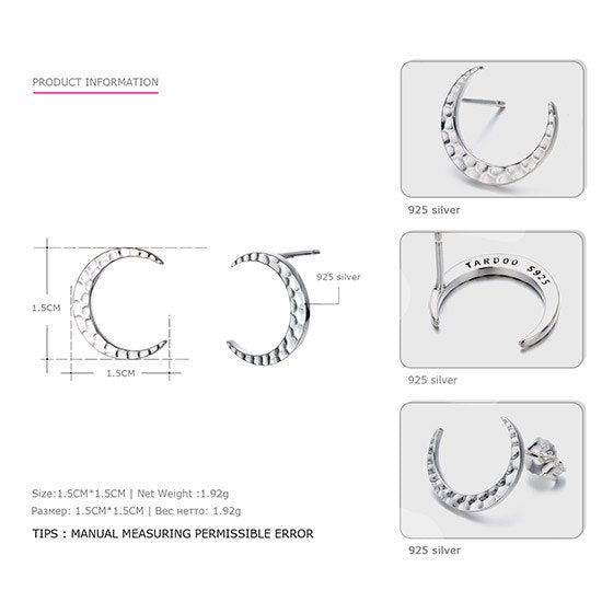 Gold Moon Stud Earrings 925 Silver Crescent Moon Earrings For Women Fine Silver Simple Stud Earrings Fashion Jewelry