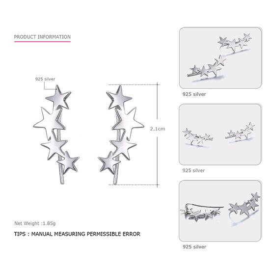 High Quality 925 Sterling Silver Hook Earrings for Women Four Stars Modeling Charming Stud Earrings Brand Fine Jewelry