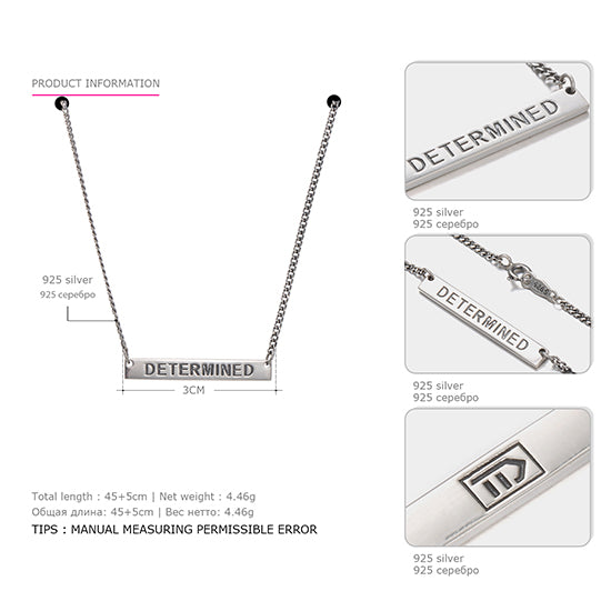 High Quality 925 Sterling Silver Necklace for Women New Arrival Determined Typeface Necklace Fine Jewelry