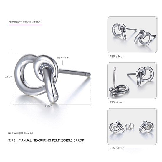 High quality 925 Sterling Silver Stud Earrings for Women Tie A Knot Modelling Minimalist Stud Earrings Brand Fine Jewelry
