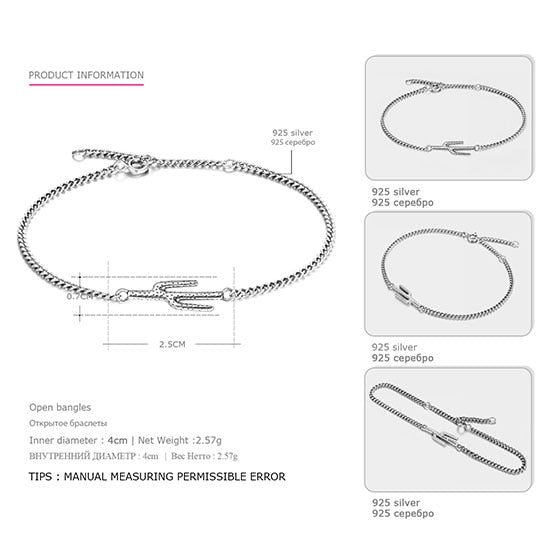 High quality 925 sterling Silver Adjustable Bracelets for Women Charm Classic Style Party Fine Jewelry