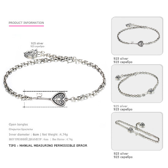 Hot Selling Sterling Silver Roman Chain Bracelet for Women Causal Style Charm Bracelet Bride Wedding Silver 925 jewelry