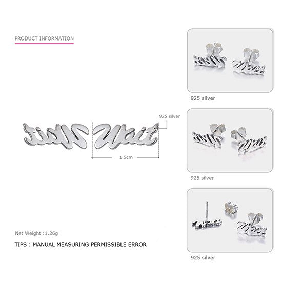 Letter Earrings Silver 925 Sterling Silver for Women Wait Typeface Delicate Stud Earring Silver Brand Fine Jewelry