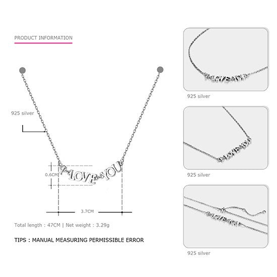 Necklaces & Pendants for Women Really 925 Sterling Silver I Love You Pendants Fine Jewelry Keychain Kolye charms Wedding