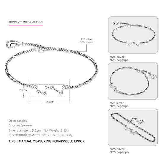 New Arrival 925 Sterling Silver Bracelets&Bangles for Women Constellation Charm Casual Sporty Style Fine Jewelry