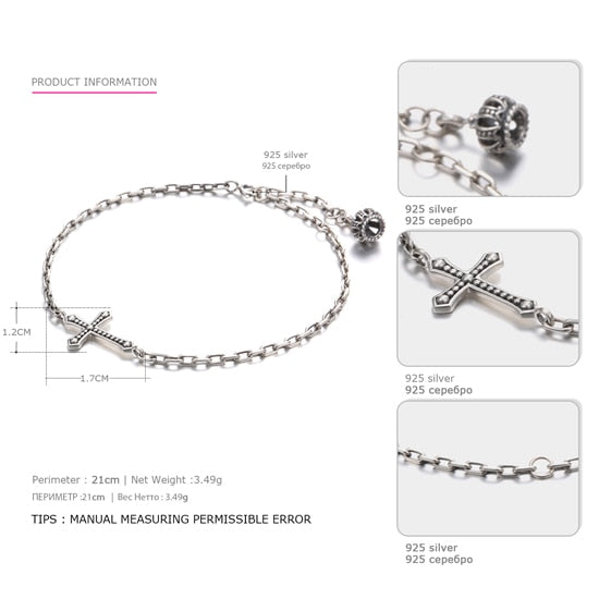 Original 100% 925 Sterling Silver Bangle&Bracelet for Women Punk Style Crucifix &Lantern Sculpt Bangle Brand Fine Jewelry