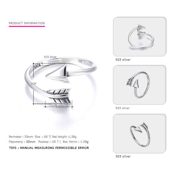 Original 925 Sterling Silver Opening Rings for Unisex Punk &Hiphop Style Cuff Sterling- Silver-Jewelry