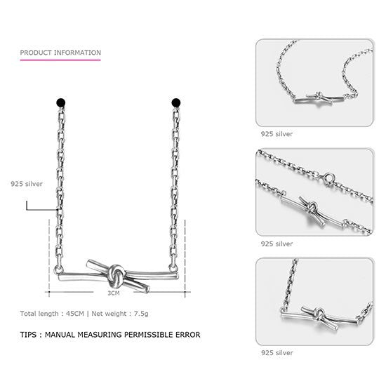 Pendants&Necklaces for Women Original Sterling Silver Knot Classic Style Pendants Silver necklace Colgantes mujer moda