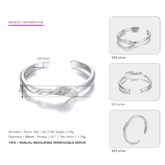 Polishing S 925 Sterling Silver adjustable rings for Women bowknot embellish sterling-silver-jewelry Spring Collection