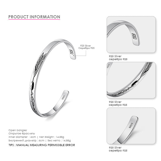 Real 925 Sterling Silver Bangles&Bracelets for Women Sword Design National Style Full Cuff Bangles Brand Fine Jewelry