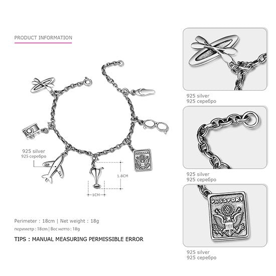 Real 925 Sterling Silver Charms Classic Bracelets for Women 7 styles DIY Pendants Bracelet Sterling-Silver-Jewelry