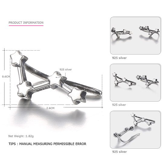 Real 925 Sterling Silver Hook Earrings for Women Four Stars Embellish Modelling Hook Earrings Brand Fine Jewelry