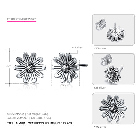 Really 925 Sterling Silver Stud Earrings Chrysanthemum Romantic&Lovely Style Brand Fine Jewelry for Women