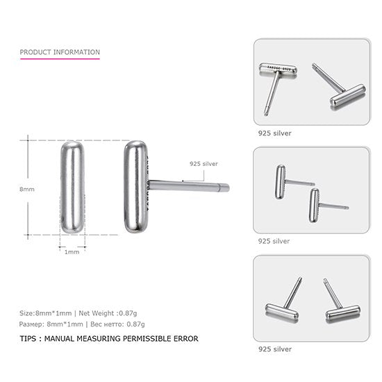 Really 925 Sterling Silver Stud Earrings for Women Geometric Shape Simple and Cute Style Fine Jewelry