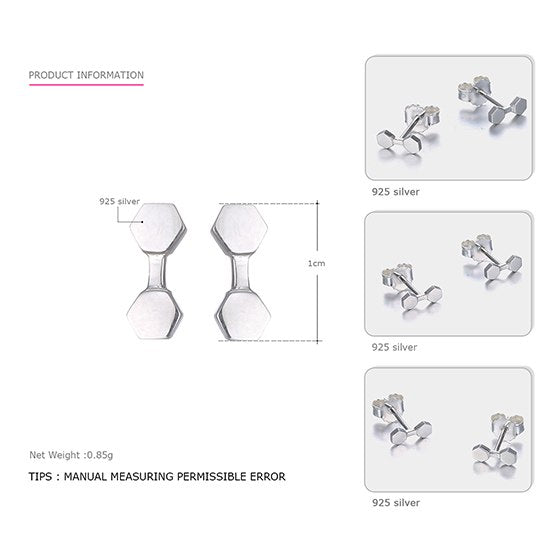 Really 925 Sterling Silver Stud Earrings for Women Geometric Shape Simple and Cute Style Fine Jewelry