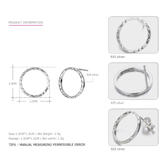 Round Circle Hoop Earrings 925 Sterling Silver Trendy Round Circle Geometric Simple Hoop Earrings Fine Jewelry For Women
