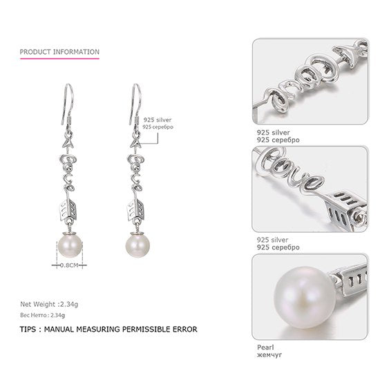 Silver 925 Jewelry Pearl Earrings for Women bridal Earrings Elegant Style Wedding Brand Fine Jewelry