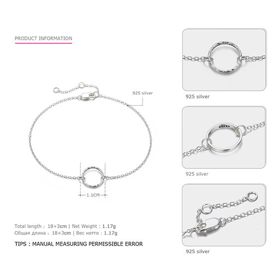 Silver Circle Bracelets 925 Sterling Silver Classic Golden Round Charm Bracelet Fine Jewelry Simple Chain Link Bracelets