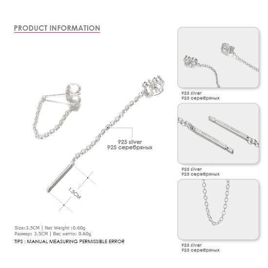 Sterling Silver 925 Stud Earrings for Women Luxury Gold Color Link Chain Earrings for Women Korean Fashion Fine Jewelry