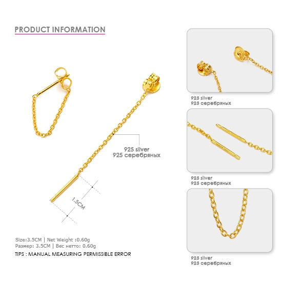 Sterling Silver 925 Stud Earrings for Women Luxury Gold Color Link Chain Earrings for Women Korean Fashion Fine Jewelry