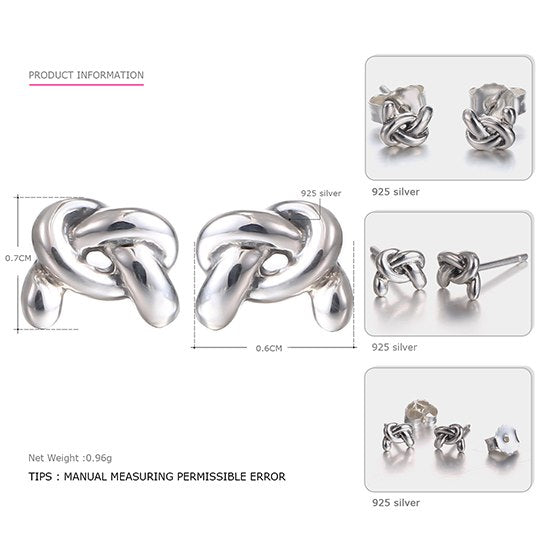 Stud Earrings for Women Authentic 925 Sterling Silver Knot Unique Sculpt Stackable Earrings Fine Jewelry Brinco feminino