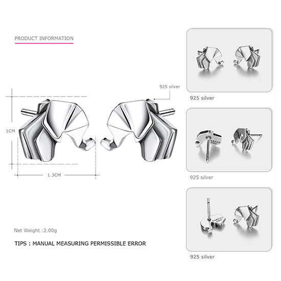 Women's 100% 925 Sterling Silver Jewelry Fashion Cute Elephant Stud Earrings Gift for Girls Friend brand fine jewelry
