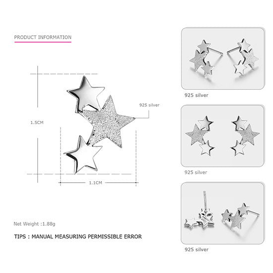 genuine 925 sterling silver stud earrings for women star shape trendy elegant stud earring silver 925 jewelry