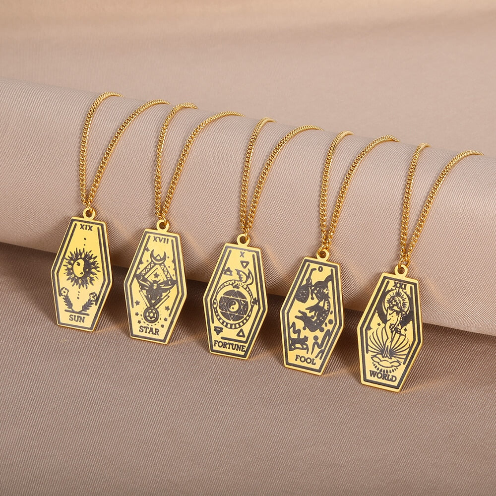 Tarot Card Pendant Necklace for Women Stainless Steel Gold Color Aesthetic Necklaces 2023 Trend Jewelry Christmas Gift collares