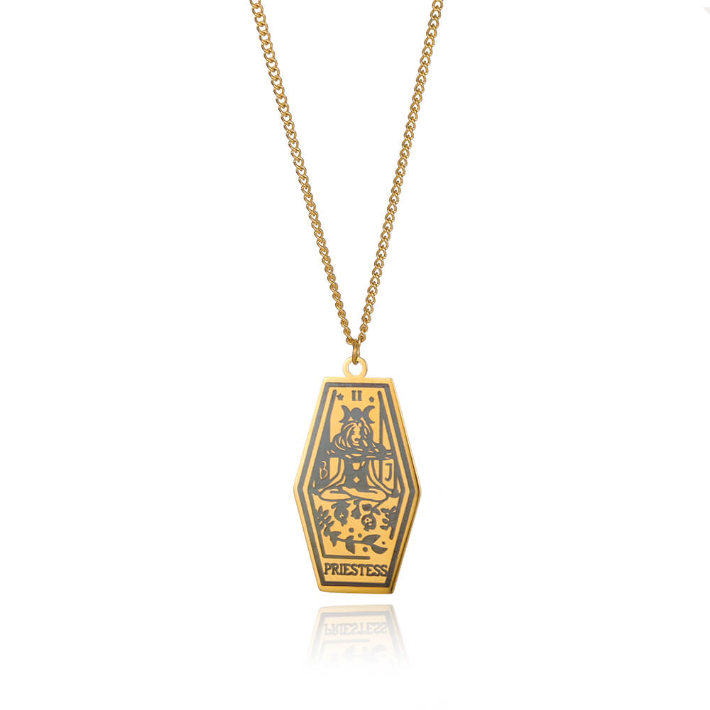 Tarot Card Pendant Necklace for Women Stainless Steel Gold Color Aesthetic Necklaces 2023 Trend Jewelry Christmas Gift collares