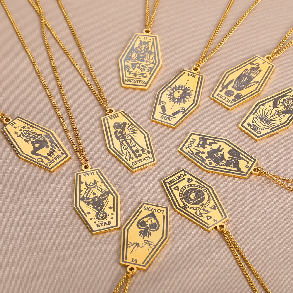 Tarot Card Pendant Necklace for Women Stainless Steel Gold Color Aesthetic Necklaces 2023 Trend Jewelry Christmas Gift collares