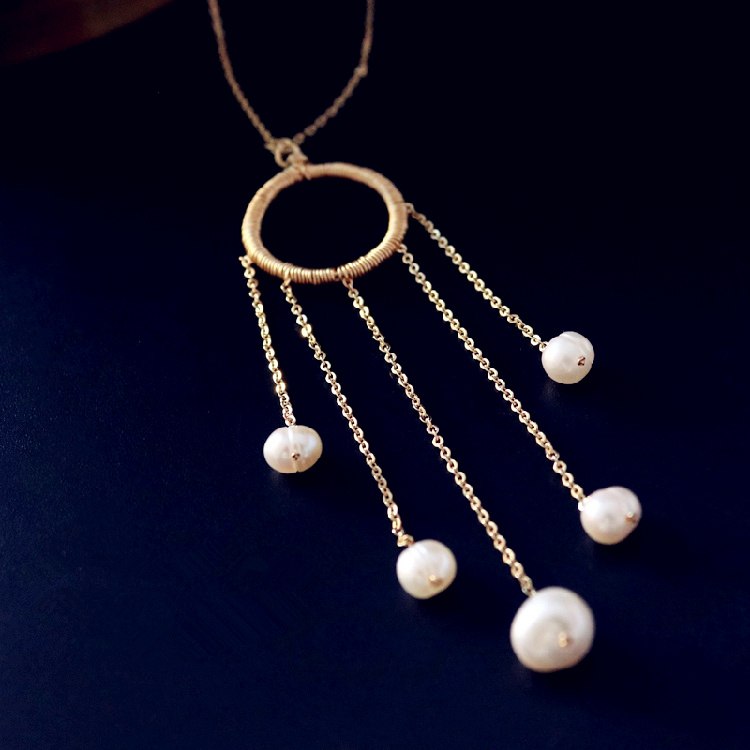 Tassels Design Baroque Natural Pearl Pendant Necklace For Women LAN CAI Brend Elegant Pearl Necklace Jewelry Gift