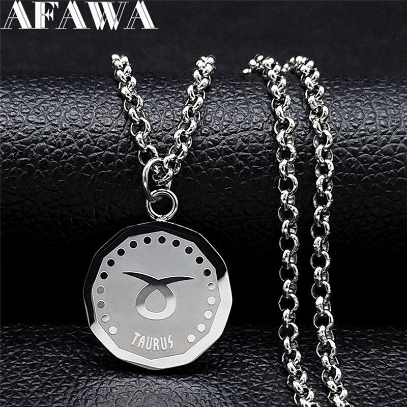 Taurus Astrology Stainless Steel Necklace Silver Color Round Chain Necklaces Punk Jewelry gioielli acciaio inox don NXS02