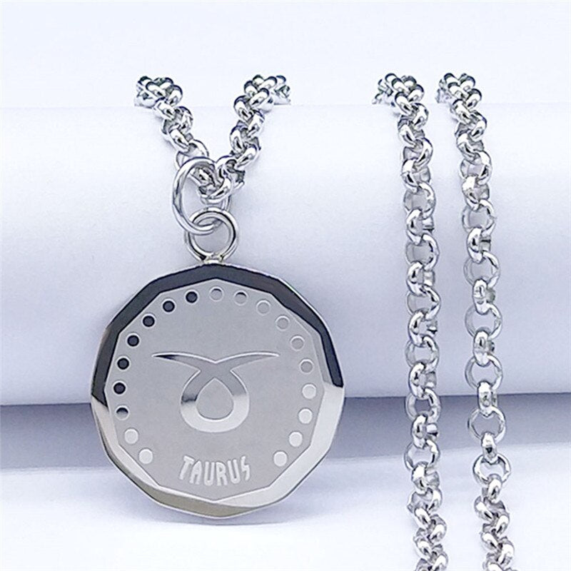 Taurus Astrology Stainless Steel Necklace Silver Color Round Chain Necklaces Punk Jewelry gioielli acciaio inox don NXS02