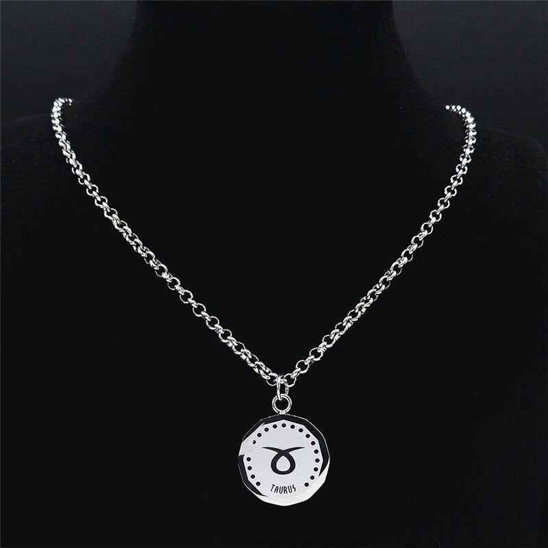 Taurus Astrology Stainless Steel Necklace Silver Color Round Chain Necklaces Punk Jewelry gioielli acciaio inox don NXS02