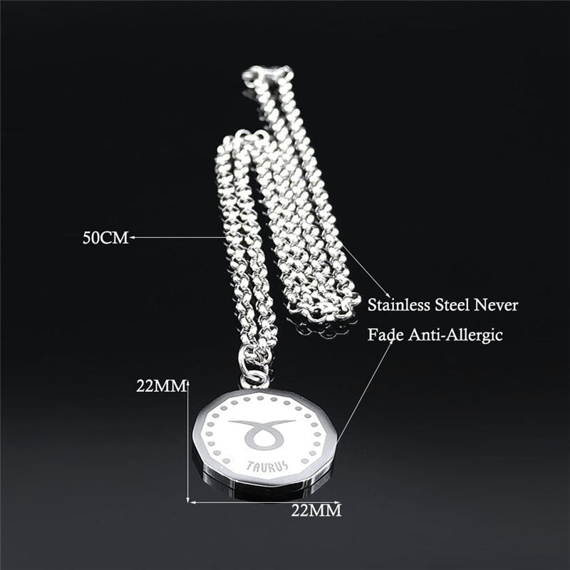 Taurus Astrology Stainless Steel Necklace Silver Color Round Chain Necklaces Punk Jewelry gioielli acciaio inox don NXS02