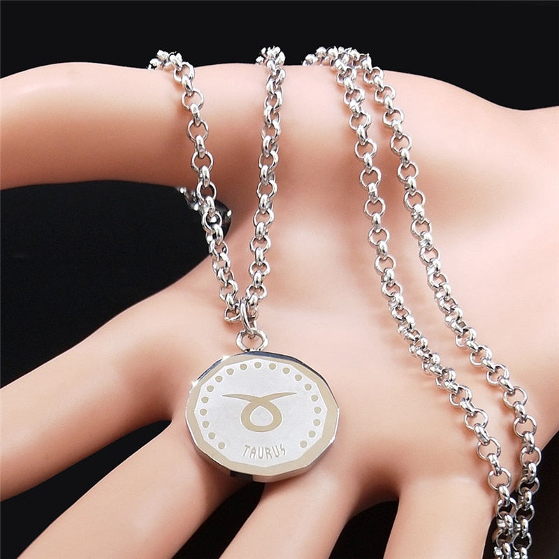 Taurus Astrology Stainless Steel Necklace Silver Color Round Chain Necklaces Punk Jewelry gioielli acciaio inox don NXS02