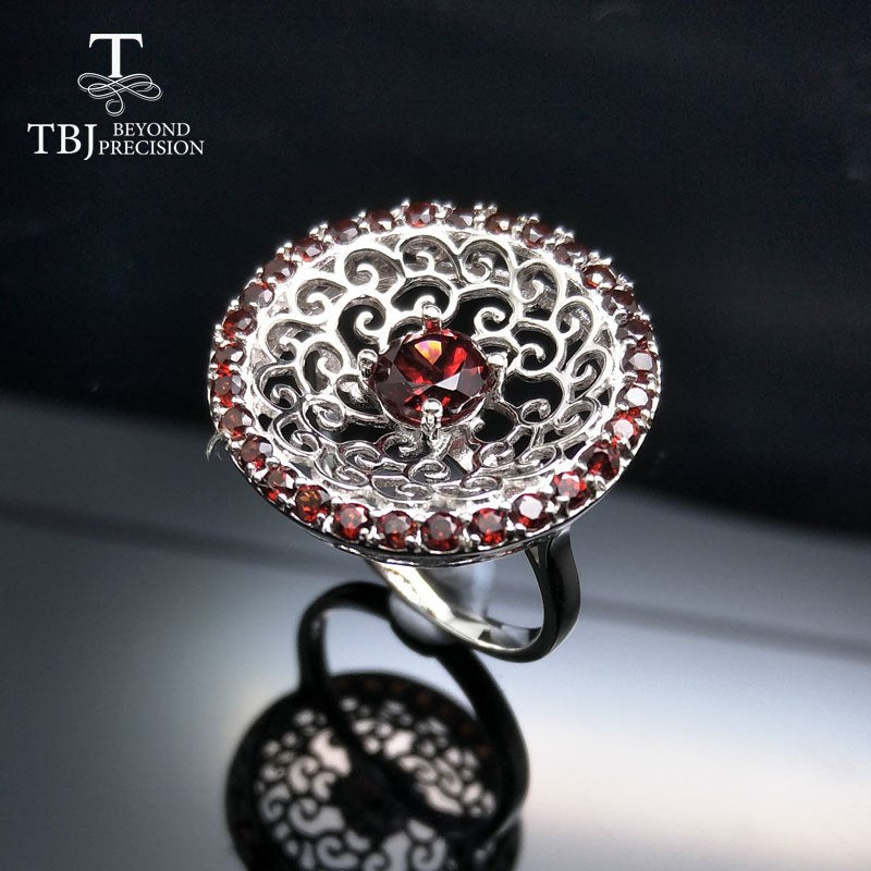 Tbj,2020 stylish Mozambique Red Garnet gemstone Ring in 925 sterling silver fine jewelry for lady party with jewelry box